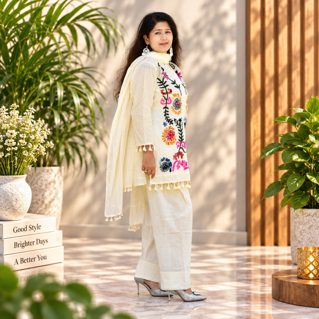 Elegant ivory farshi salwar suit