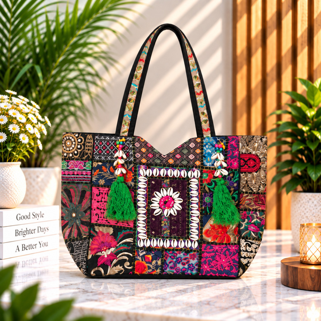 Boho Embroidered Patchwork Tote Bag